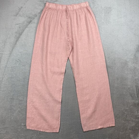 Italian Linen Pants Women’s Small Regular Pink Wide Leg Boho Summer Beach Yacht - Picture 1 of 6
